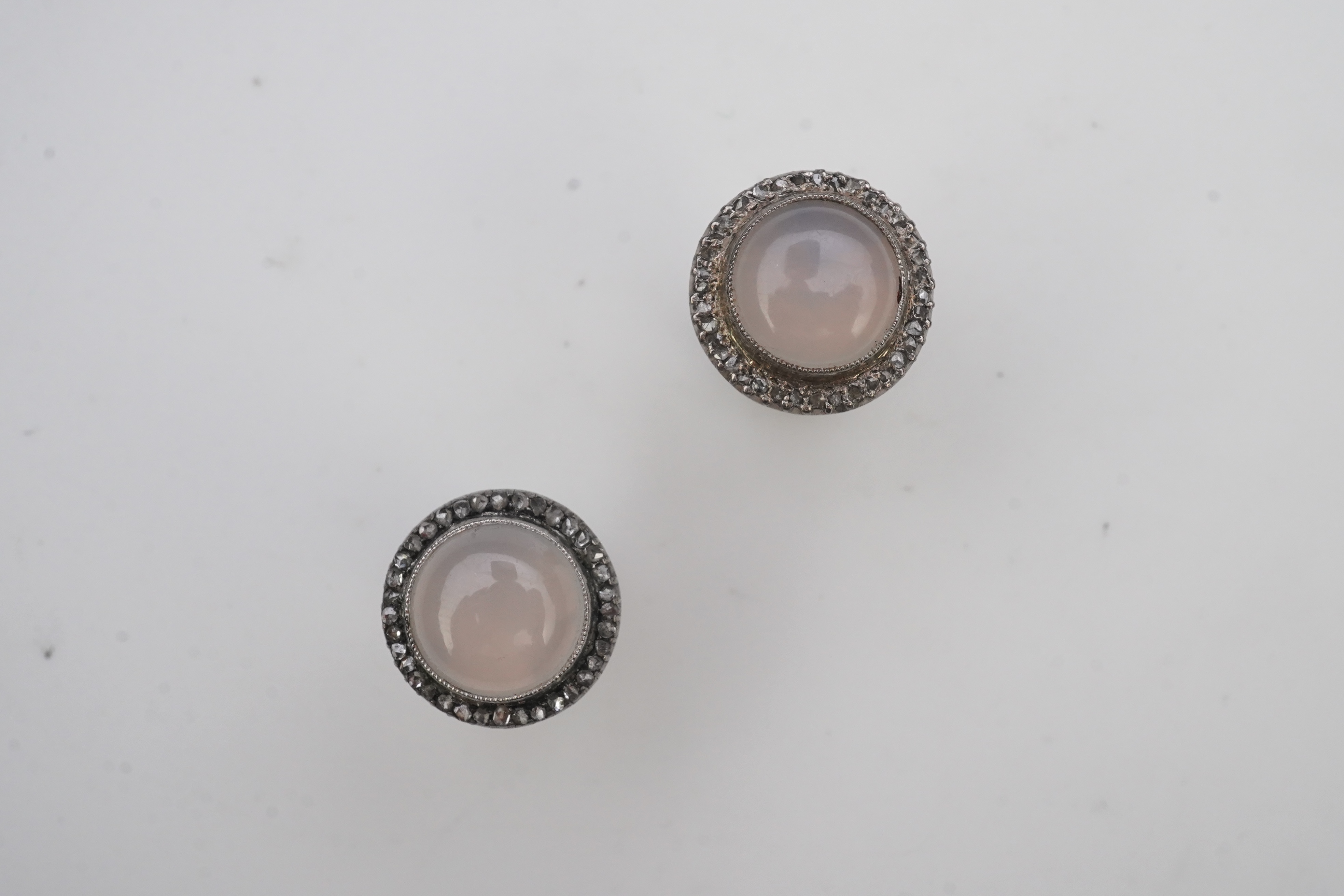 A pair of chalcedony and diamond earrings